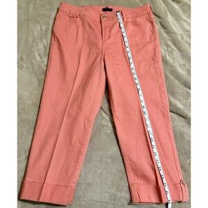 NYDJ Carmen Cropped Capri Jeans Womens Sz 12 Coral Denim Mid Rise Stretch